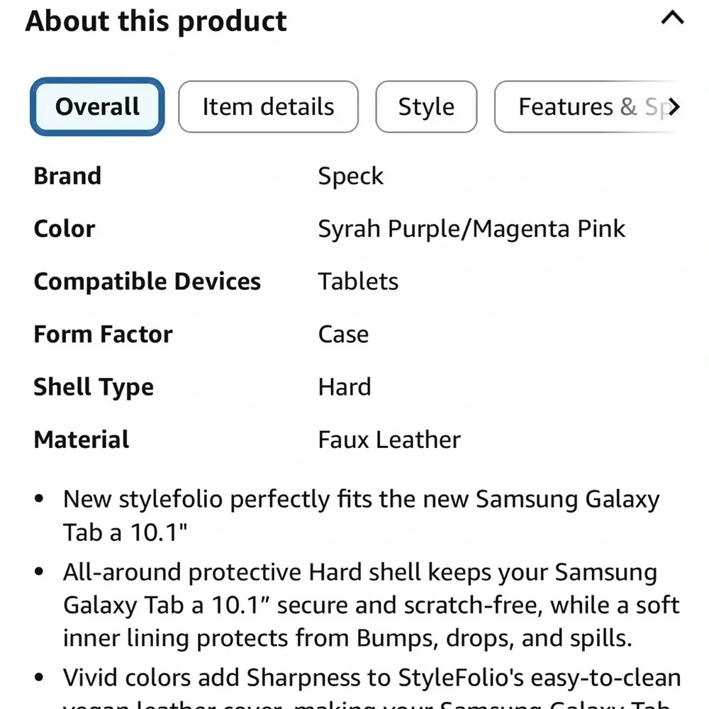 Speck Purple Tablet Case for Samsung Galaxy tablet A 10.1 in purple